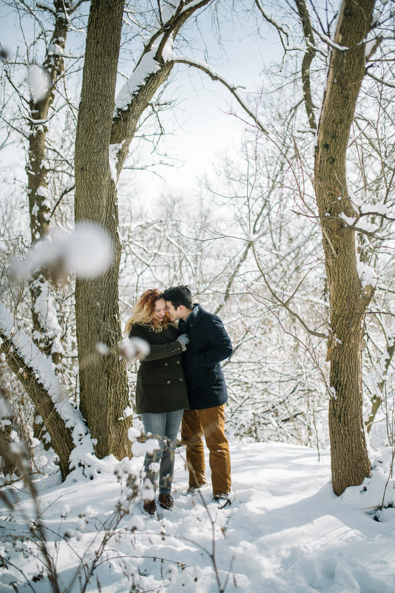 Snow covered couple in Wisconsin