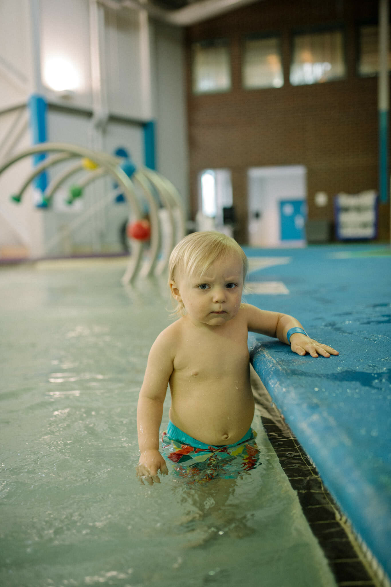 disgruntled child at a water park